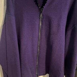 Purple Zip-Up Sweatshirt Jacket with Rhinestone Detail